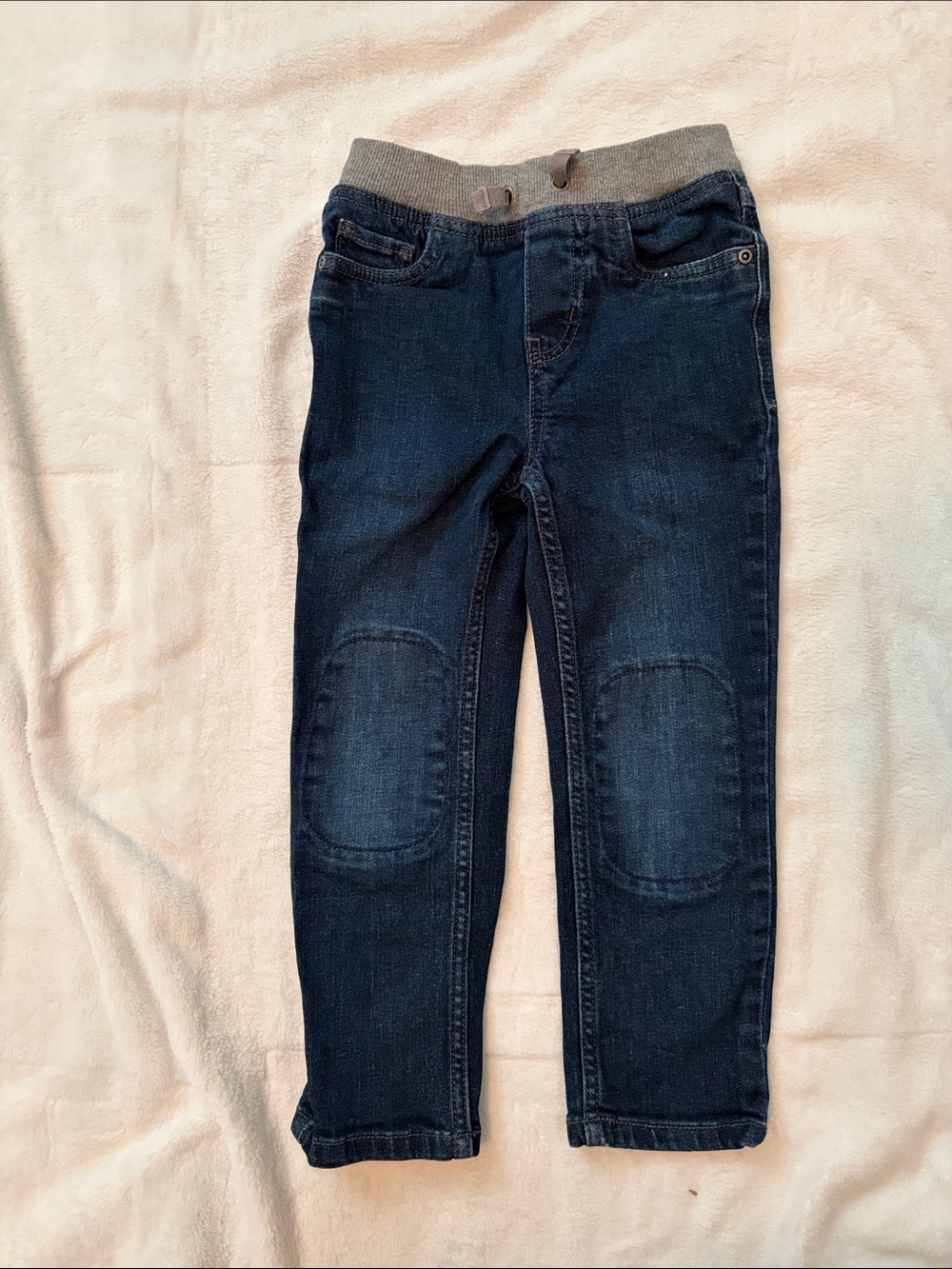Hanna Andersson Kids Dark Blue Pull-On Stretch Jeans with reinforced knee